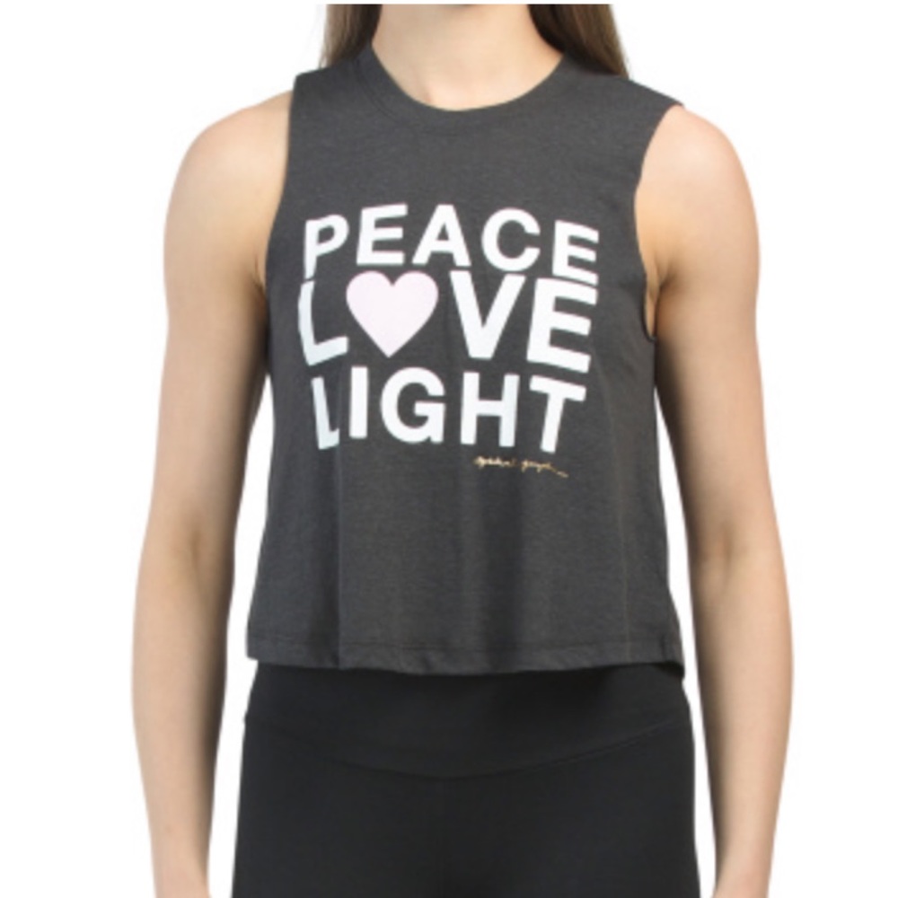 Spiritual Gangster Peace Love Light Crop Tank Top XL Graphic Yoga Tee Gray